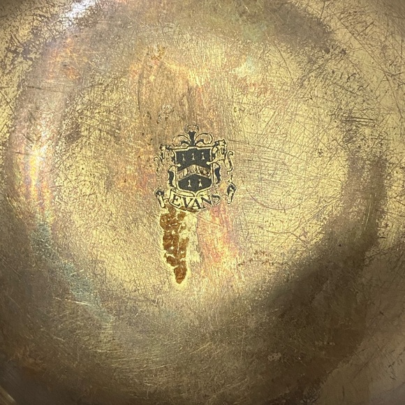 Evans Guilloché Gold tone Brass Trinket Dish with Leaf Art Deco Vintage 50s - Picture 4 of 5